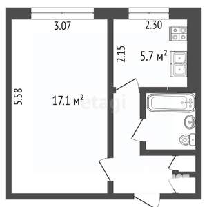 1-к квартира, вторичка, 30м2, 5/9 этаж