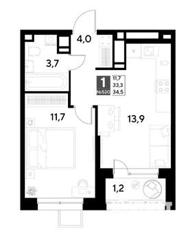 1-к квартира, строящийся дом, 35м2, 10/21 этаж