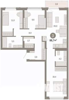 3-к квартира, вторичка, 87м2, 4/16 этаж