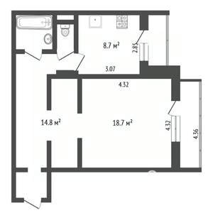 1-к квартира, вторичка, 49м2, 3/10 этаж