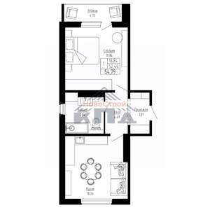 1-к квартира, строящийся дом, 55м2, 7/16 этаж