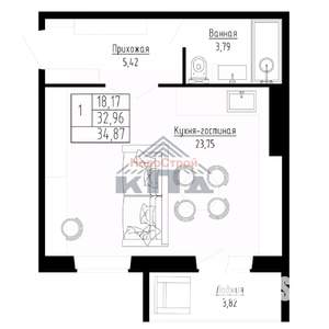1-к квартира, строящийся дом, 35м2, 7/8 этаж