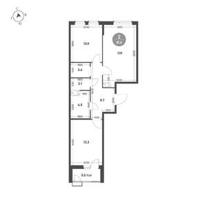 2-к квартира, вторичка, 62м2, 7/8 этаж