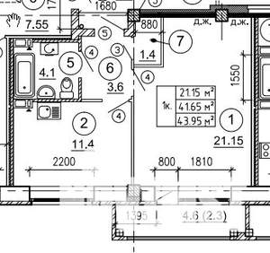 1-к квартира, строящийся дом, 44м2, 1/8 этаж