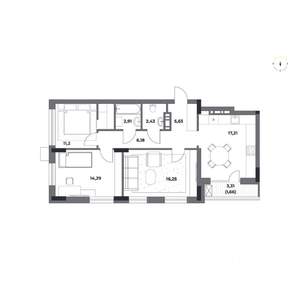 3-к квартира, строящийся дом, 78м2, 3/12 этаж