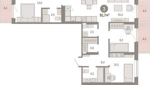 3-к квартира, вторичка, 92м2, 4/9 этаж