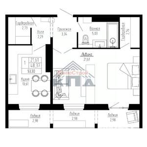 1-к квартира, вторичка, 53м2, 6/16 этаж