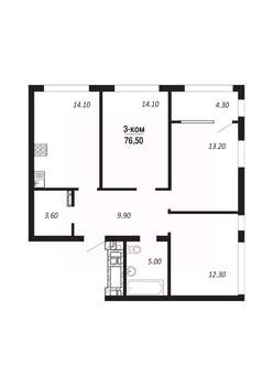 3-к квартира, строящийся дом, 77м2, 5/16 этаж