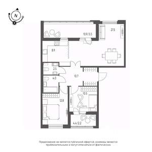 3-к квартира, строящийся дом, 85м2, 9/12 этаж