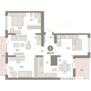 3-к квартира, вторичка, 98м2, 9/9 этаж