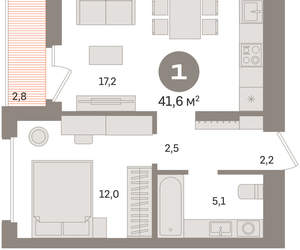 1-к квартира, вторичка, 42м2, 2/16 этаж