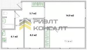 3-к квартира, вторичка, 50м2, 1/5 этаж