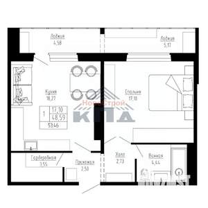 1-к квартира, вторичка, 53м2, 10/16 этаж