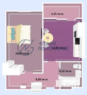 1-к квартира, строящийся дом, 45м2, 5/16 этаж