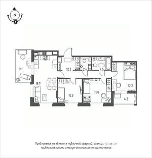 3-к квартира, вторичка, 78м2, 11/12 этаж