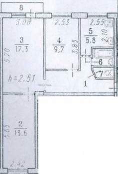 3-к квартира, вторичка, 58м2, 3/5 этаж