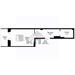 1-к квартира, вторичка, 30м2, 7/16 этаж