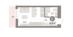 Студия квартира, вторичка, 25м2, 12/16 этаж