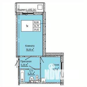 1-к квартира, строящийся дом, 39м2, 7/10 этаж