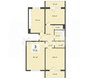 3-к квартира, вторичка, 77м2, 1/10 этаж