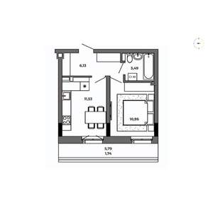 1-к квартира, строящийся дом, 34м2, 8/8 этаж