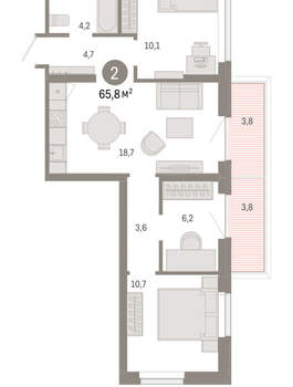 3-к квартира, вторичка, 66м2, 2/9 этаж