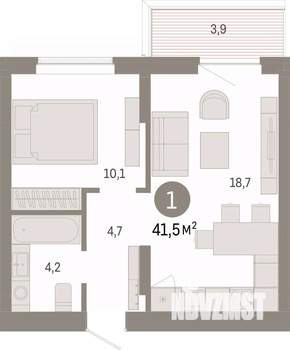 1-к квартира, вторичка, 42м2, 2/17 этаж