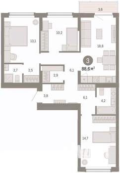 3-к квартира, вторичка, 89м2, 4/8 этаж