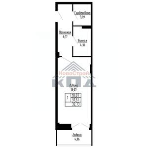 1-к квартира, строящийся дом, 33м2, 9/16 этаж