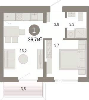 1-к квартира, вторичка, 37м2, 2/17 этаж