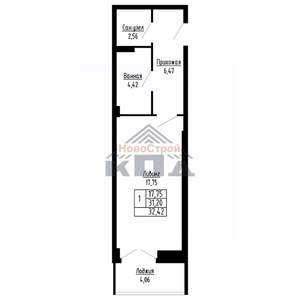 1-к квартира, строящийся дом, 32м2, 16/16 этаж