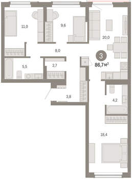 3-к квартира, вторичка, 87м2, 5/16 этаж