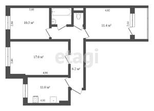 3-к квартира, вторичка, 63м2, 8/9 этаж