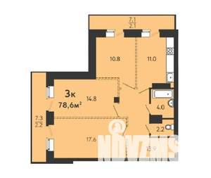 3-к квартира, вторичка, 74м2, 8/16 этаж