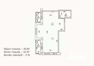 2-к квартира, сданный дом, 70м2, 3/18 этаж