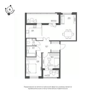 3-к квартира, строящийся дом, 85м2, 9/12 этаж