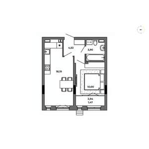 1-к квартира, строящийся дом, 38м2, 2/8 этаж