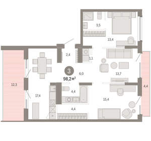 3-к квартира, вторичка, 98м2, 9/9 этаж