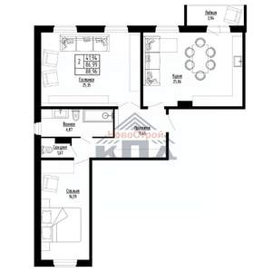 2-к квартира, строящийся дом, 89м2, 6/10 этаж