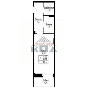 1-к квартира, строящийся дом, 33м2, 15/16 этаж