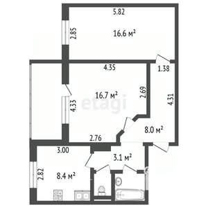 2-к квартира, вторичка, 57м2, 1/10 этаж