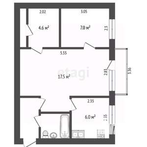 2-к квартира, вторичка, 43м2, 5/5 этаж