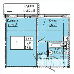 1-к квартира, строящийся дом, 39м2, 8/10 этаж