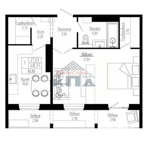 1-к квартира, строящийся дом, 53м2, 6/16 этаж