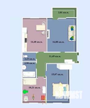 3-к квартира, строящийся дом, 78м2, 1/5 этаж