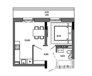 1-к квартира, строящийся дом, 33м2, 8/8 этаж