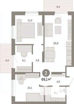 3-к квартира, вторичка, 69м2, 4/17 этаж