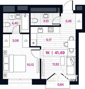 1-к квартира, вторичка, 41м2, 6/15 этаж