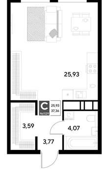 Студия квартира, строящийся дом, 37м2, 6/21 этаж