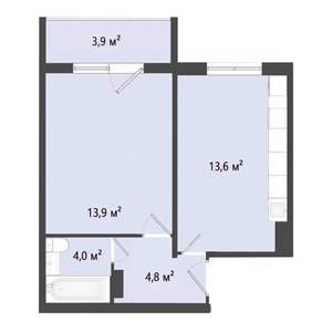 1-к квартира, строящийся дом, 36м2, 10/10 этаж